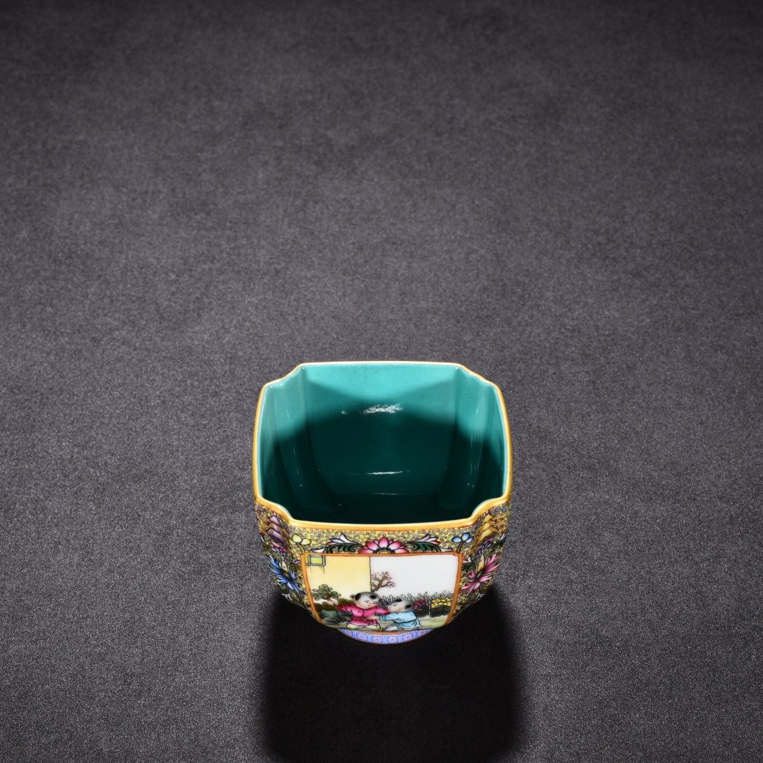 Qing Dynasty Qianlong enamel Gu Yuexuan square cup