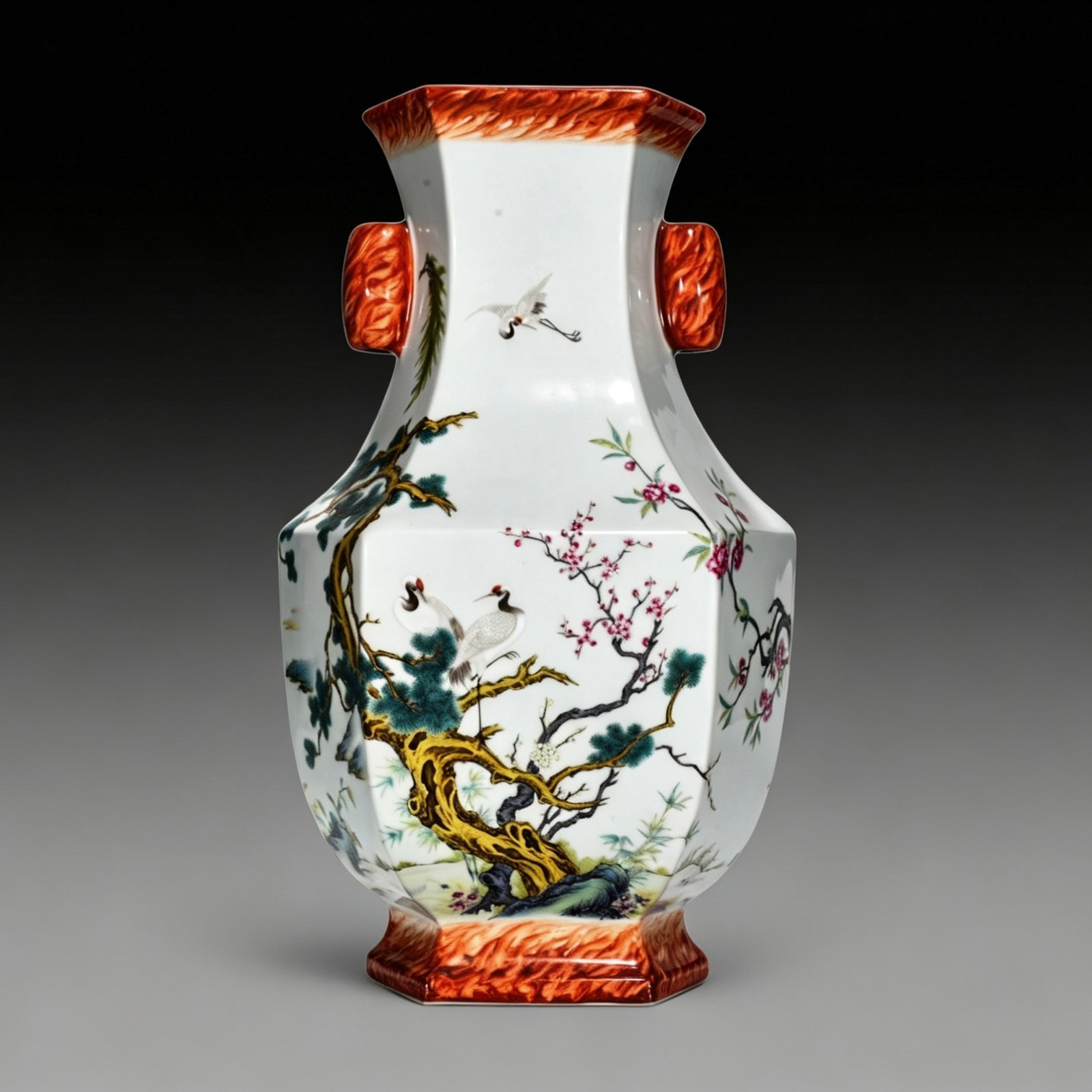Qing Dynasty Qianlong enamel wood grain square vase