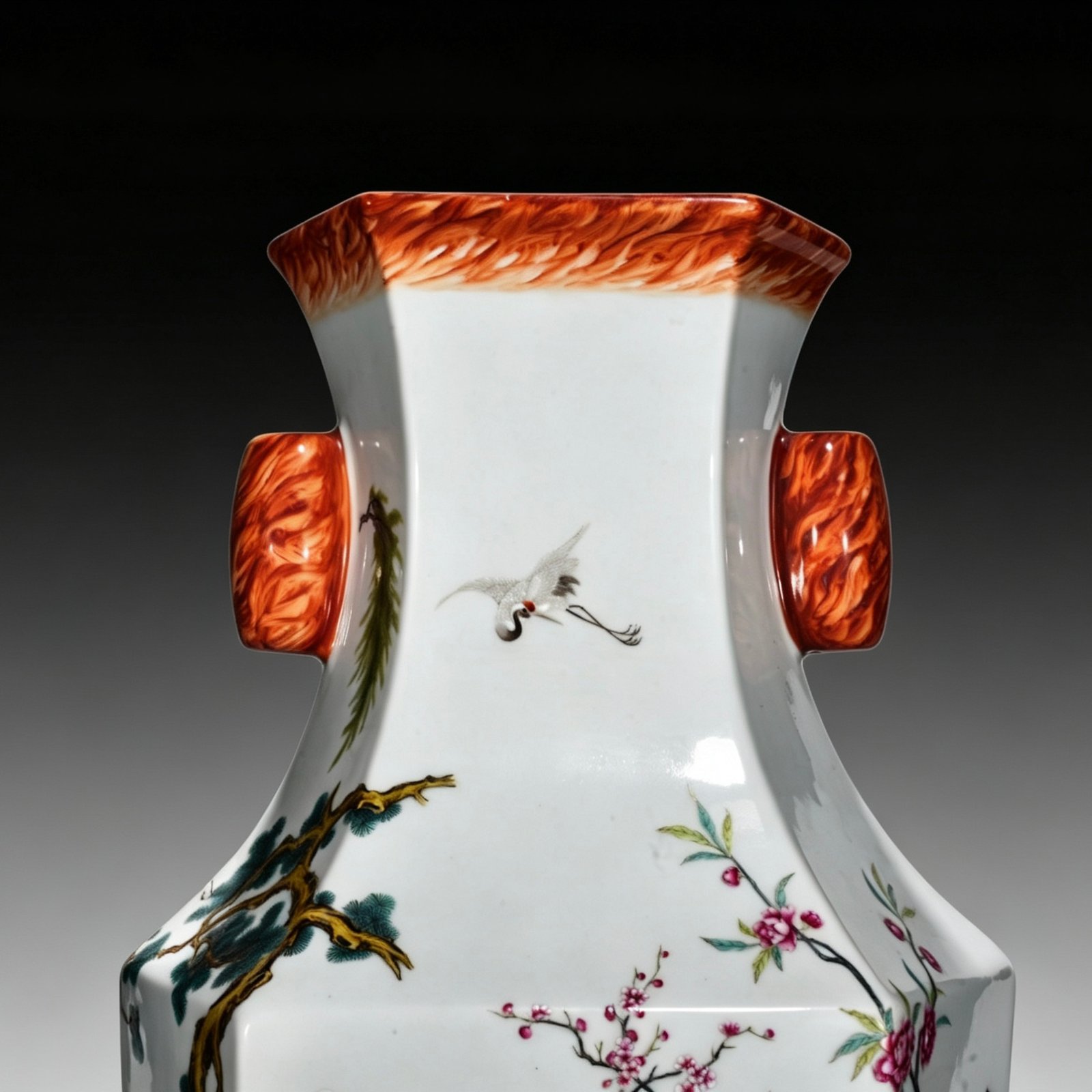Qing Dynasty Qianlong enamel wood grain square vase