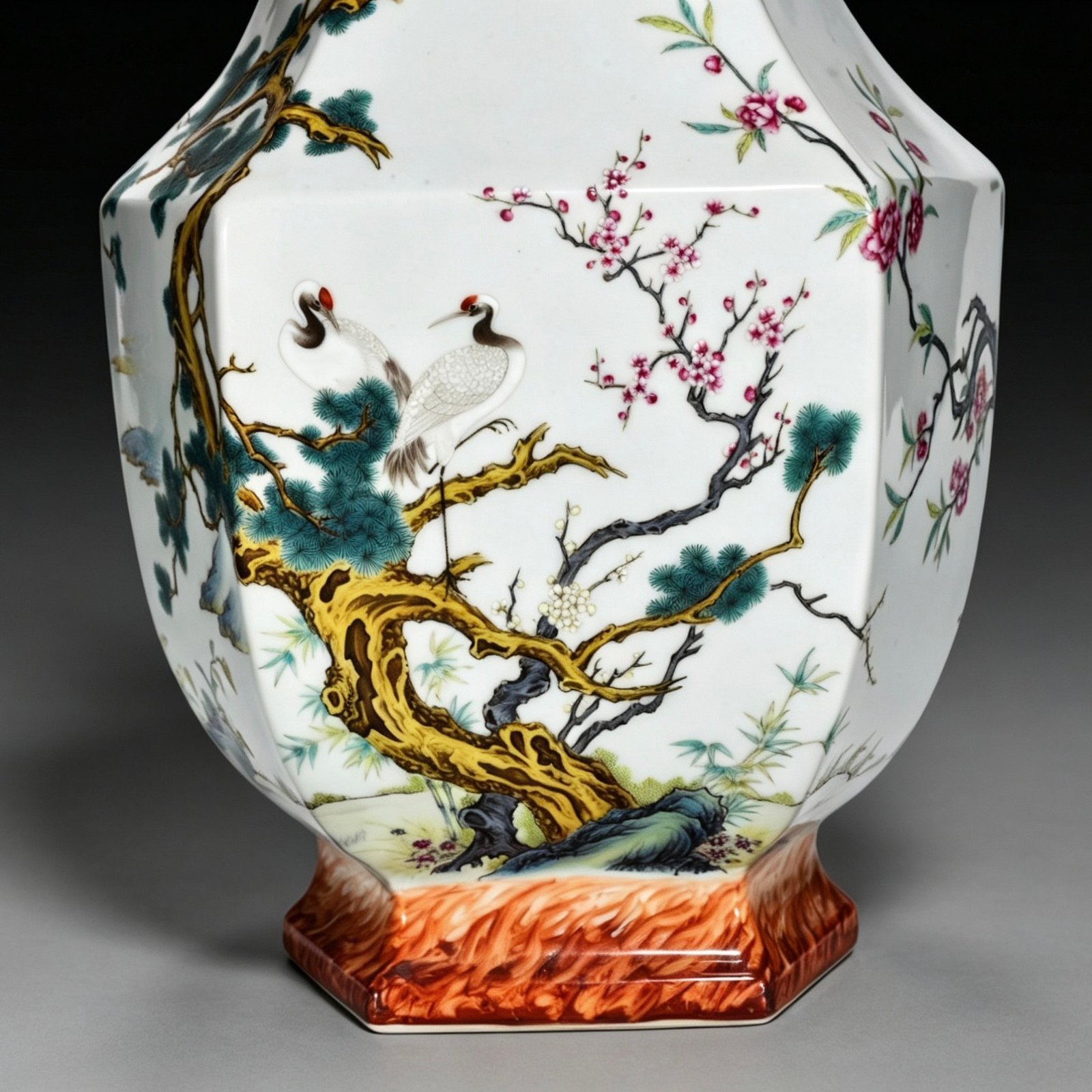 Qing Dynasty Qianlong enamel wood grain square vase