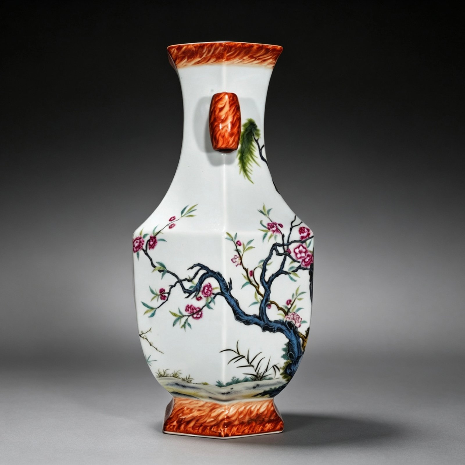 Qing Dynasty Qianlong enamel wood grain square vase