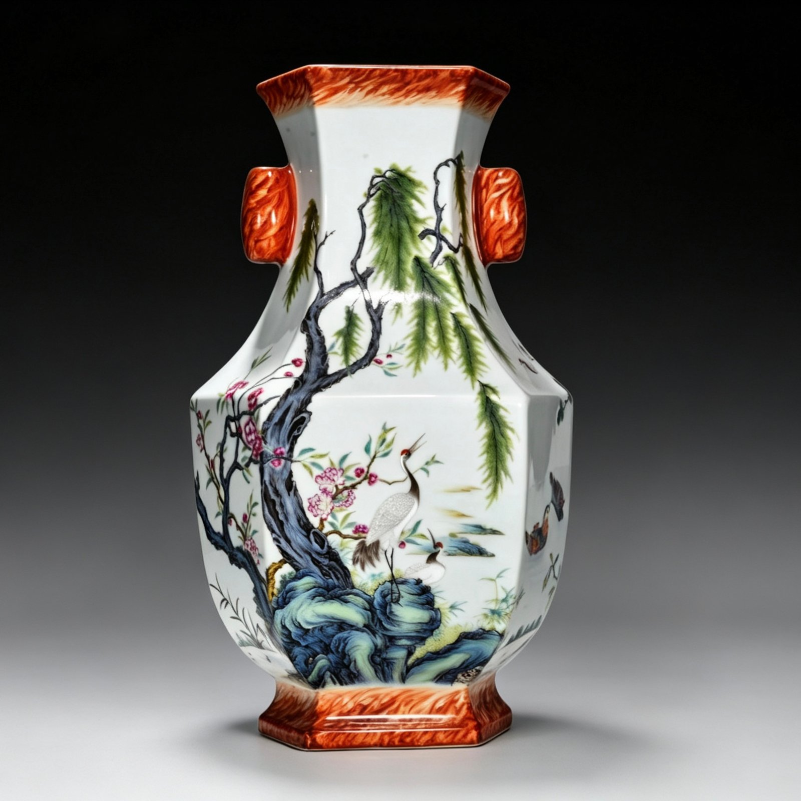 Qing Dynasty Qianlong enamel wood grain square vase