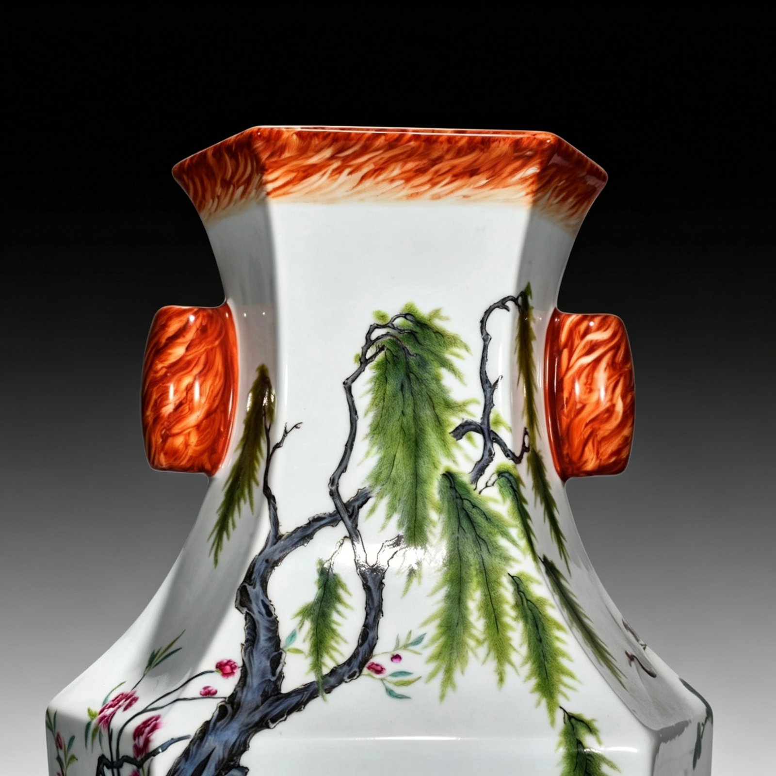 Qing Dynasty Qianlong enamel wood grain square vase