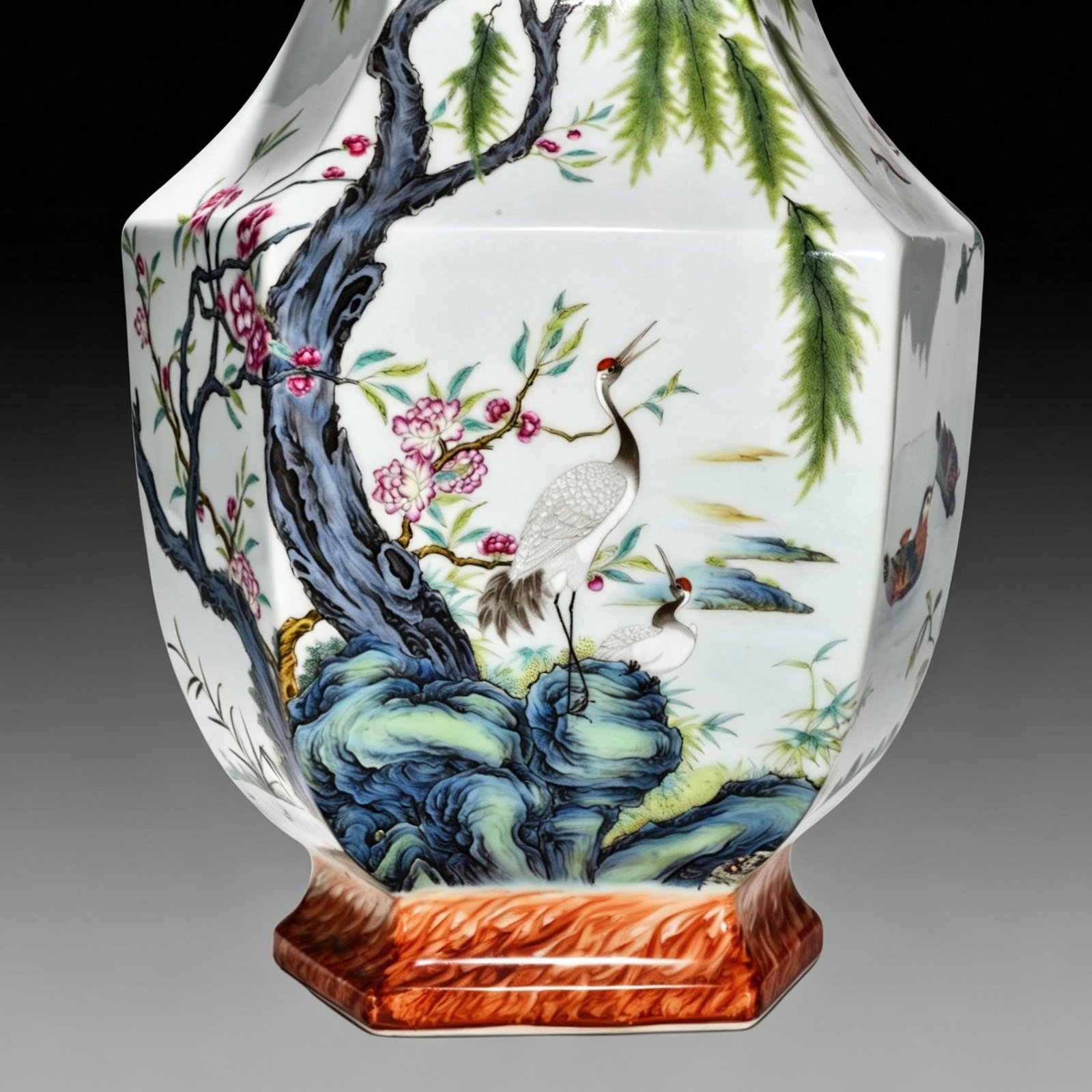 Qing Dynasty Qianlong enamel wood grain square vase