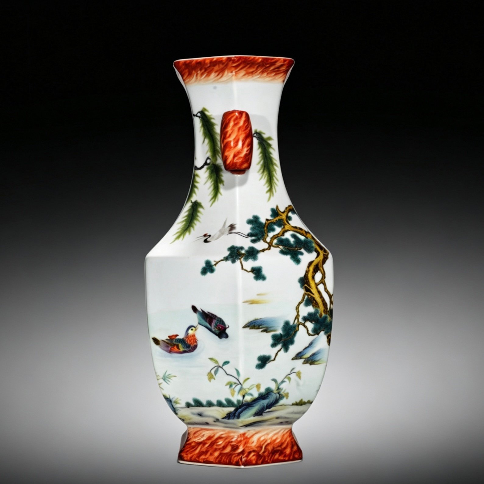 Qing Dynasty Qianlong enamel wood grain square vase