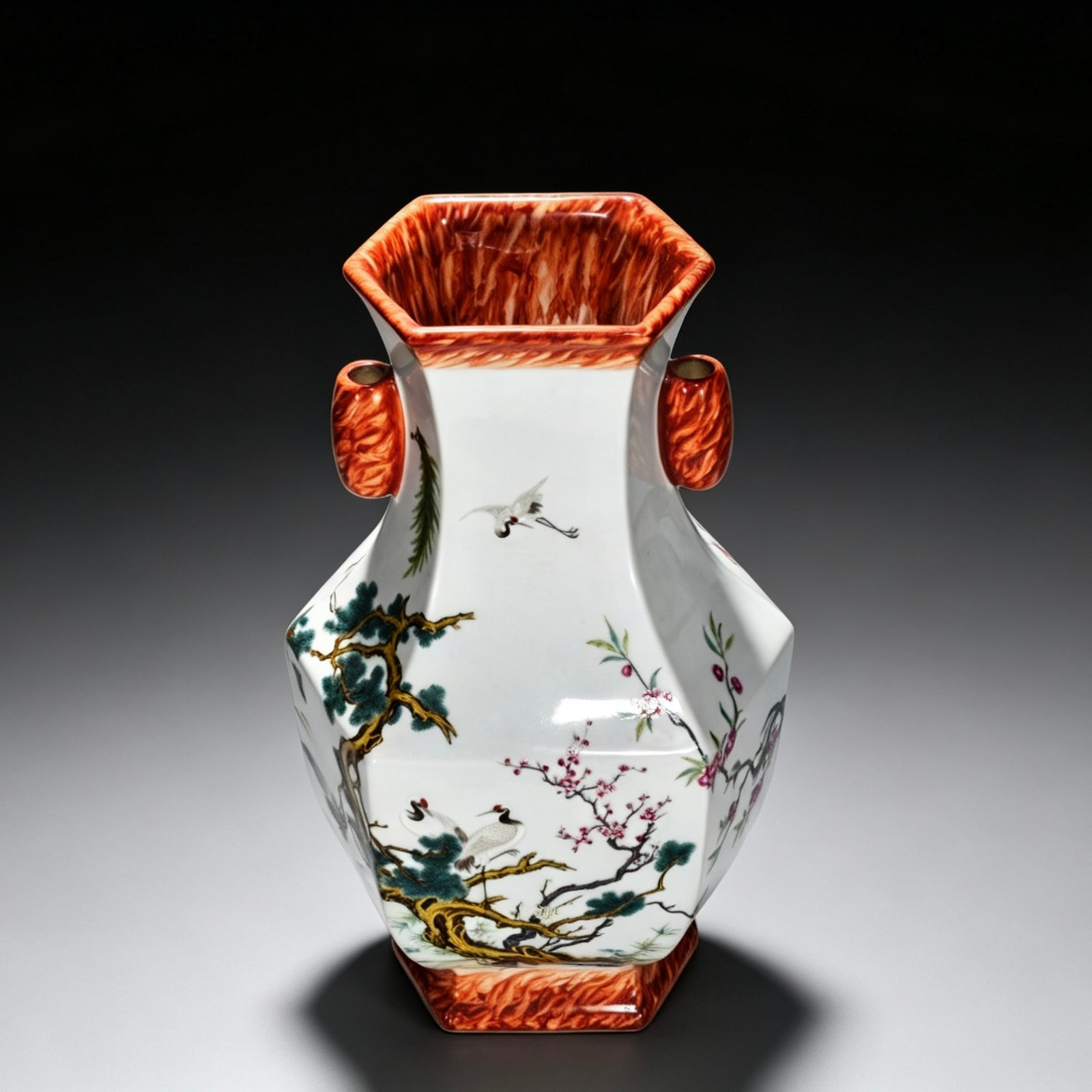 Qing Dynasty Qianlong enamel wood grain square vase