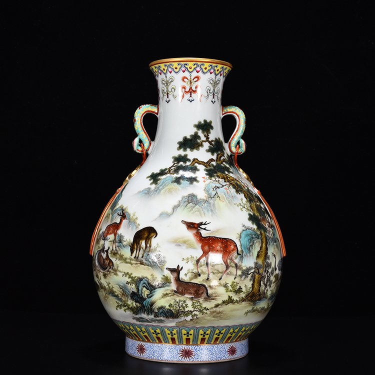 Qing Dynasty Qianlong enamel color ear vase