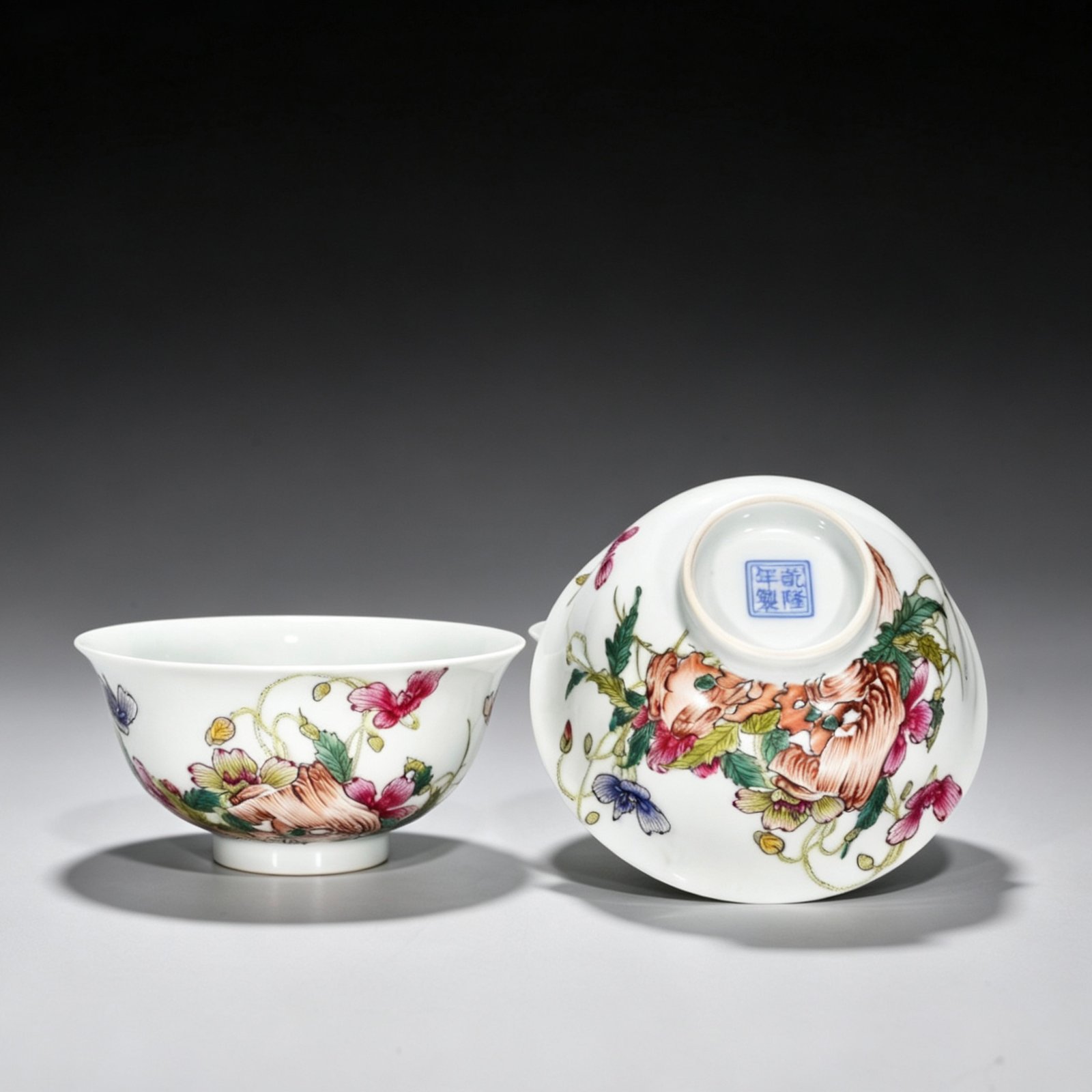 Qing Dynasty Qianlong enamel poppy flower pattern bowl
