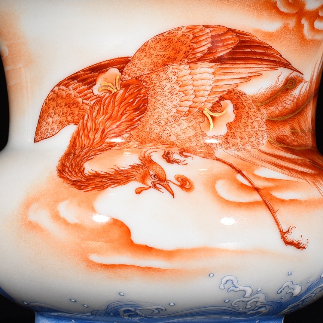Qing Dynasty Qianlong alum red slag bucket