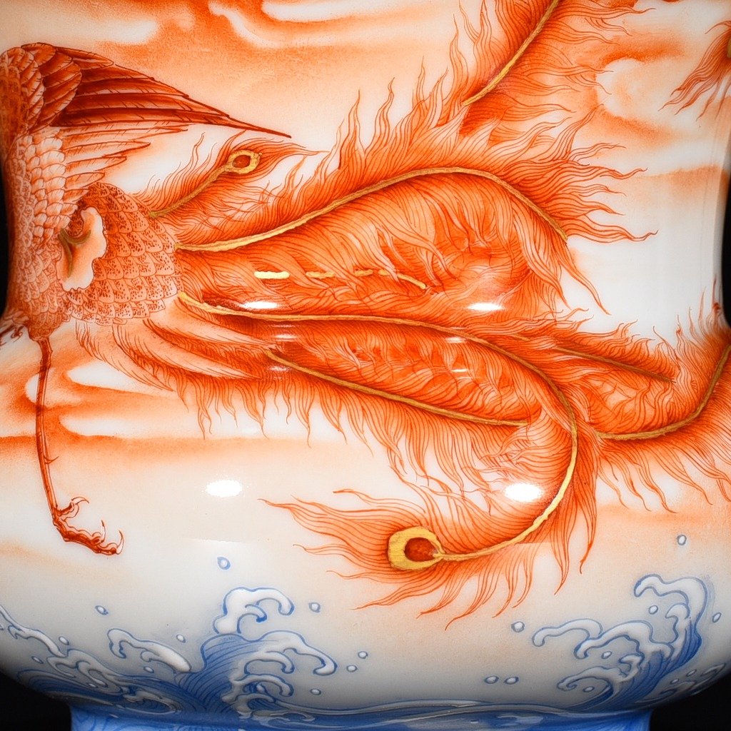 Qing Dynasty Qianlong alum red slag bucket