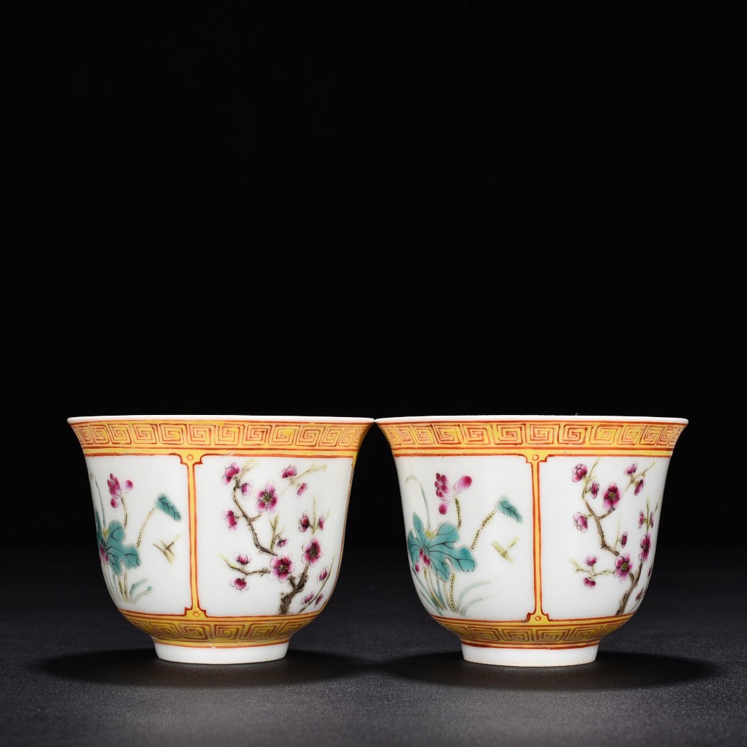 Qing Dynasty Qianlong pastel cup with four seasons flower