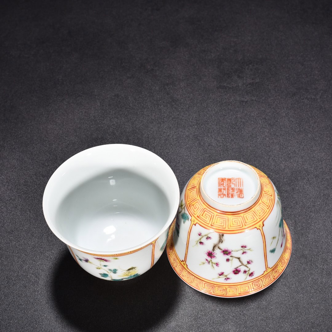 Qing Dynasty Qianlong pastel cup with four seasons flower