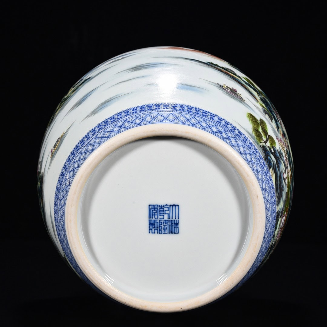 Qing Dynasty Qianlong pastel landscape pavilion amphorae