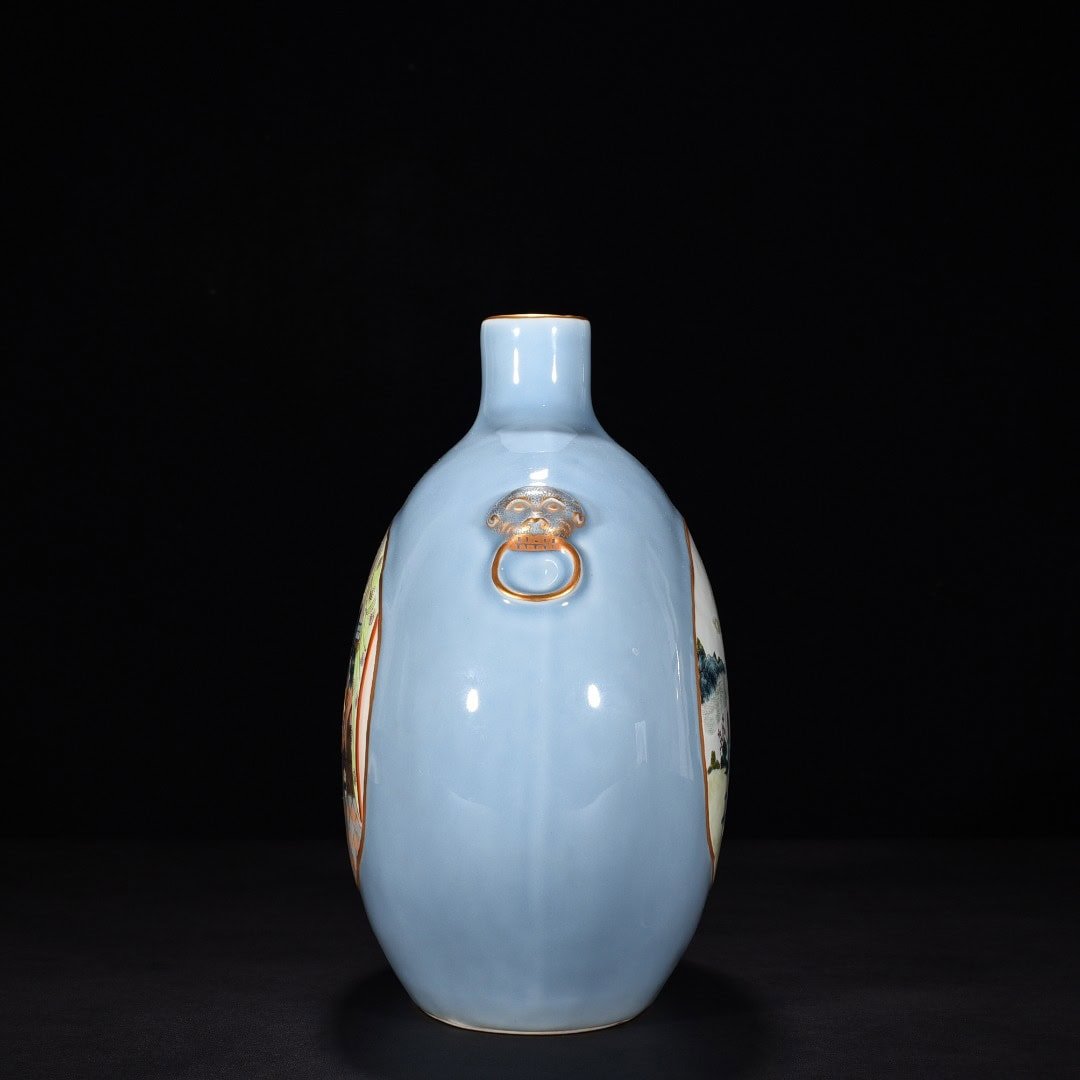 Qing Dynasty Qianlong pink celadon glaze flat bottle