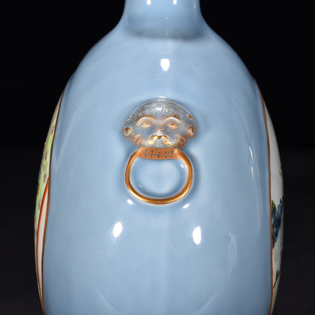 Qing Dynasty Qianlong pink celadon glaze flat bottle