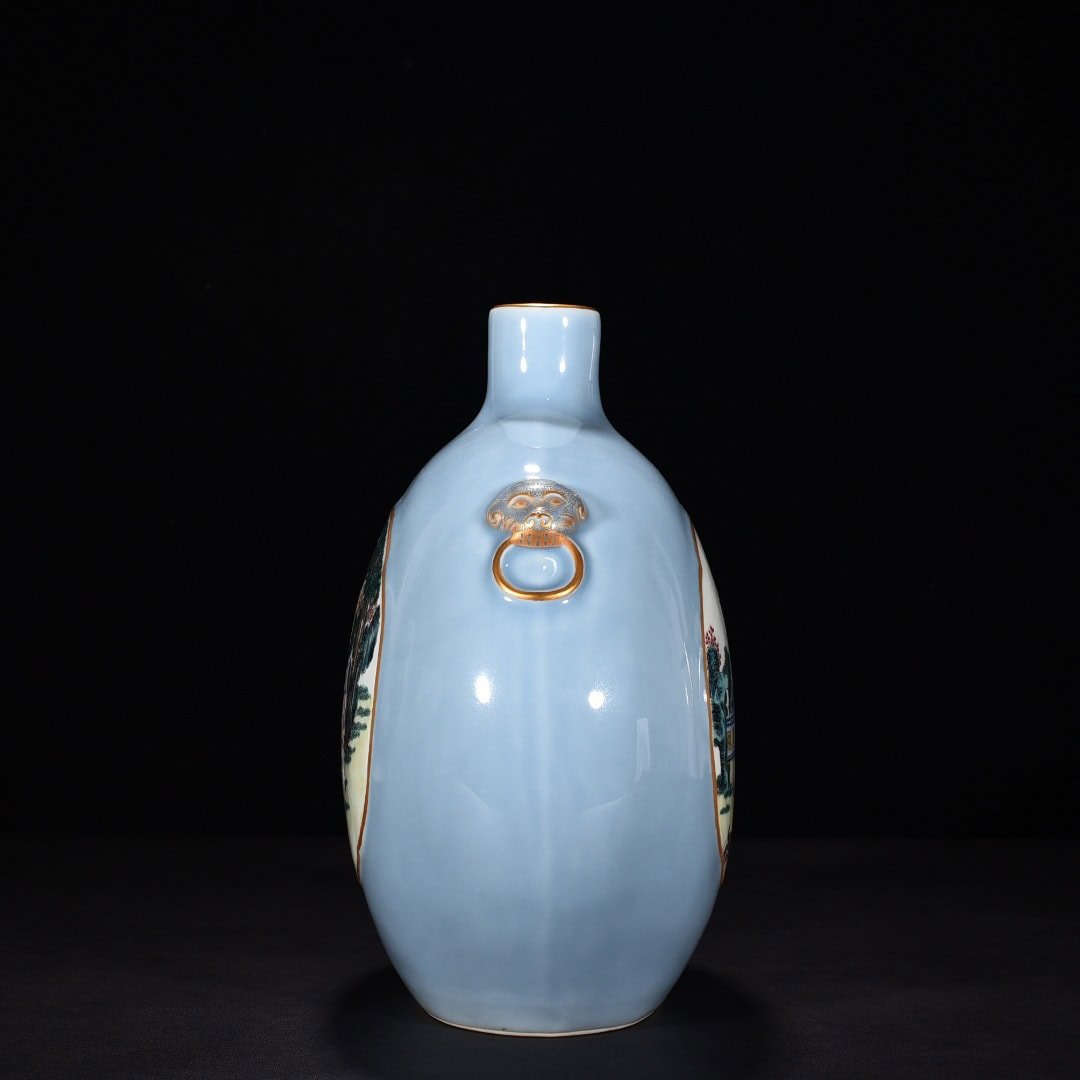 Qing Dynasty Qianlong pink celadon glaze flat bottle