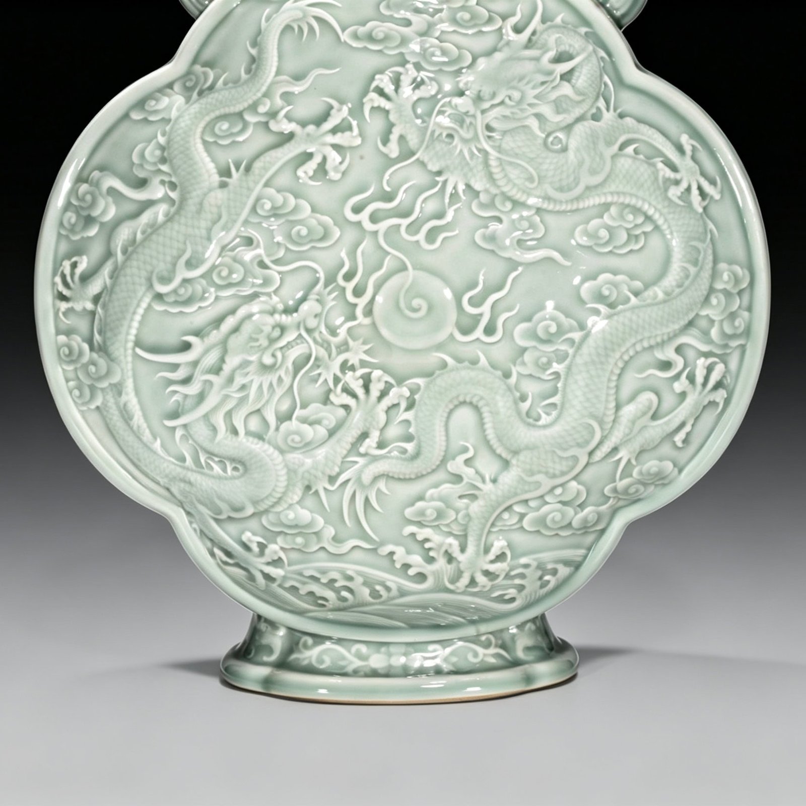 Qing Dynasty Qianlong pink celadon glaze flat bottle