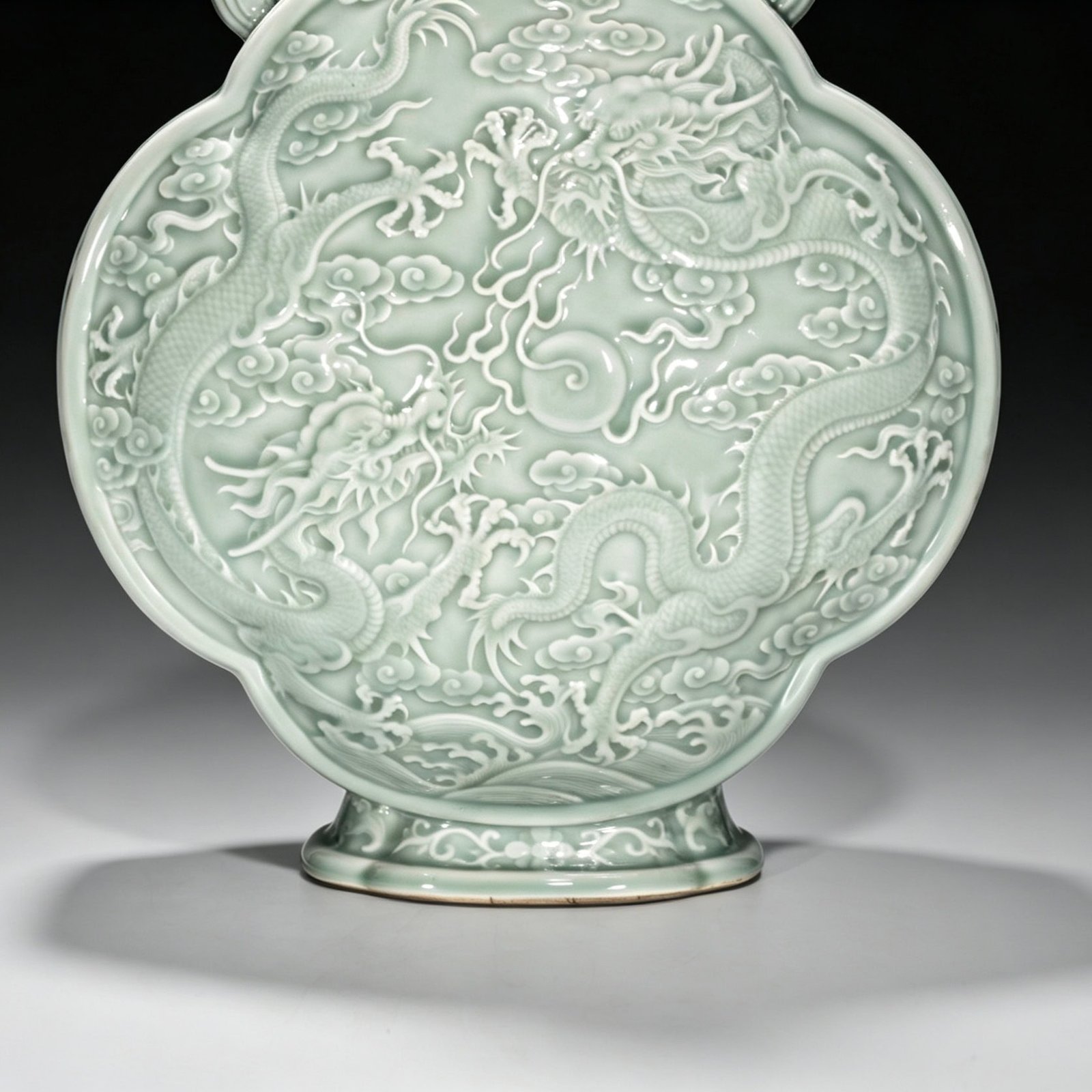 Qing Dynasty Qianlong pink celadon glaze flat bottle