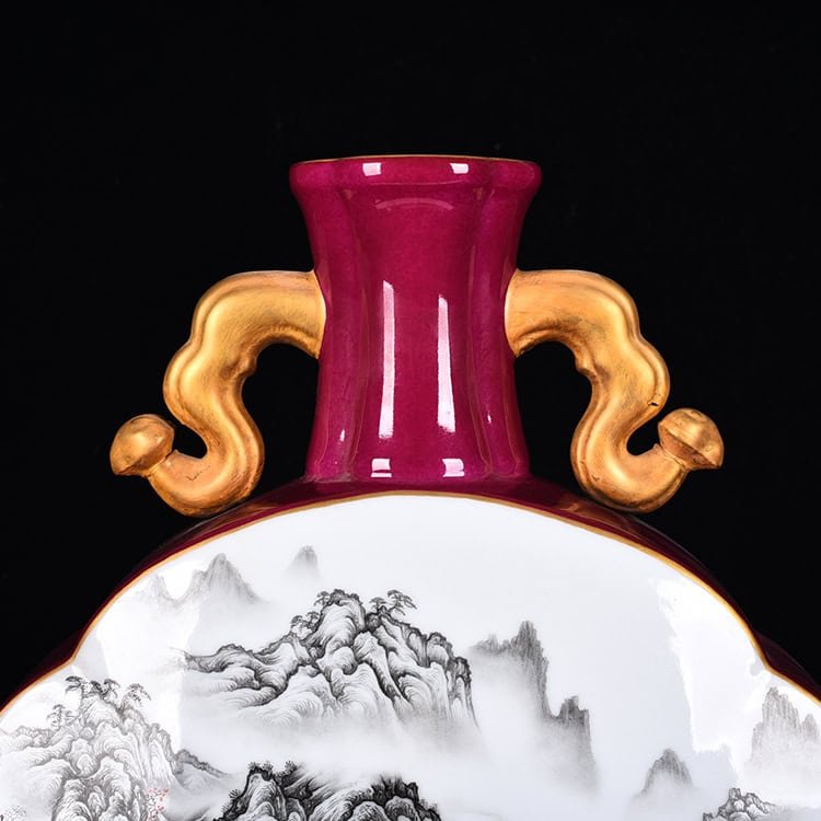 Qing Dynasty Qianlong rouge red glaze Ruyi’er flat vase