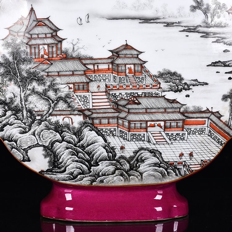 Qing Dynasty Qianlong rouge red glaze Ruyi’er flat vase