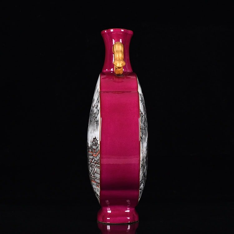 Qing Dynasty Qianlong rouge red glaze Ruyi’er flat vase