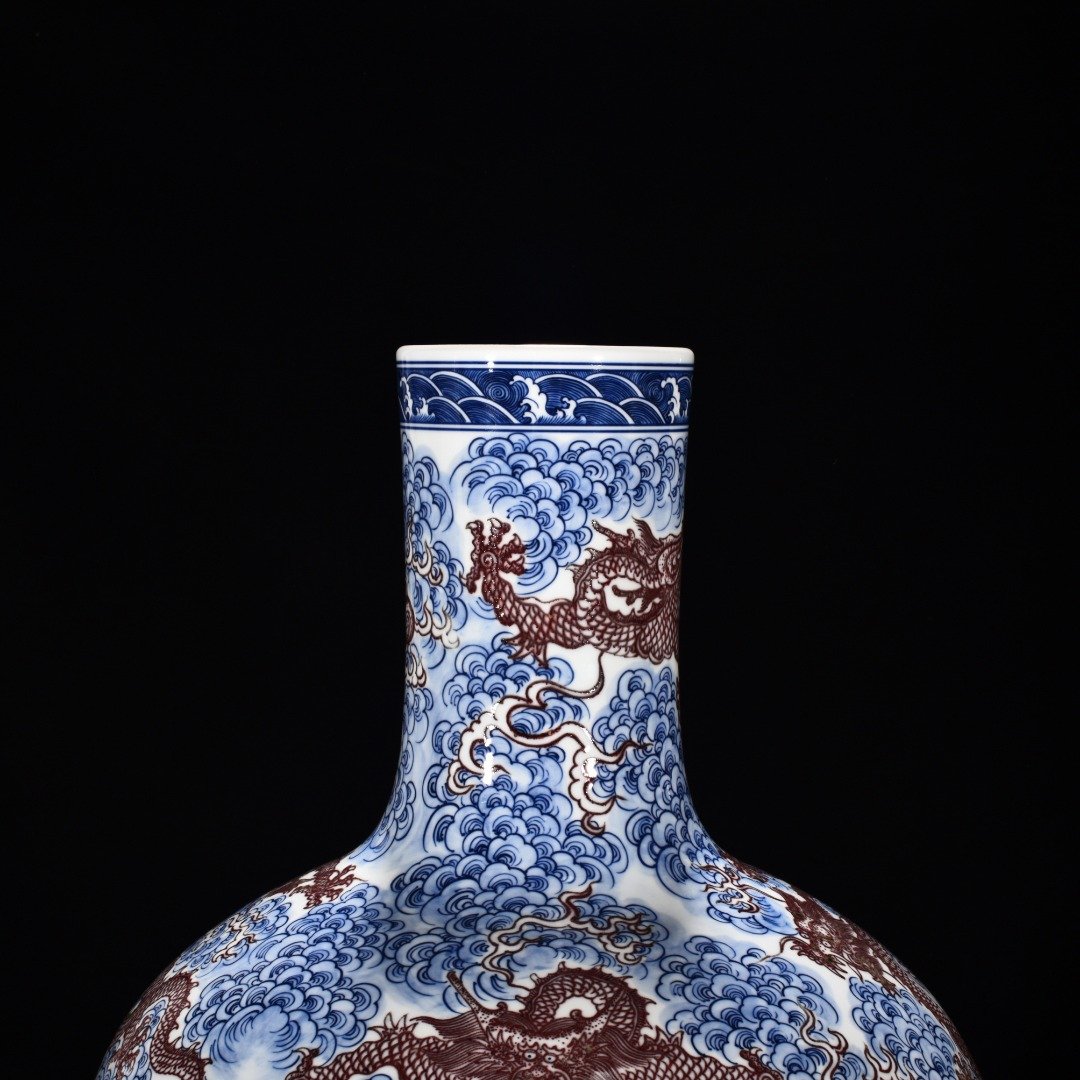 Qing Dynasty Qianlong blue and white underglaze red celestial sphere vase