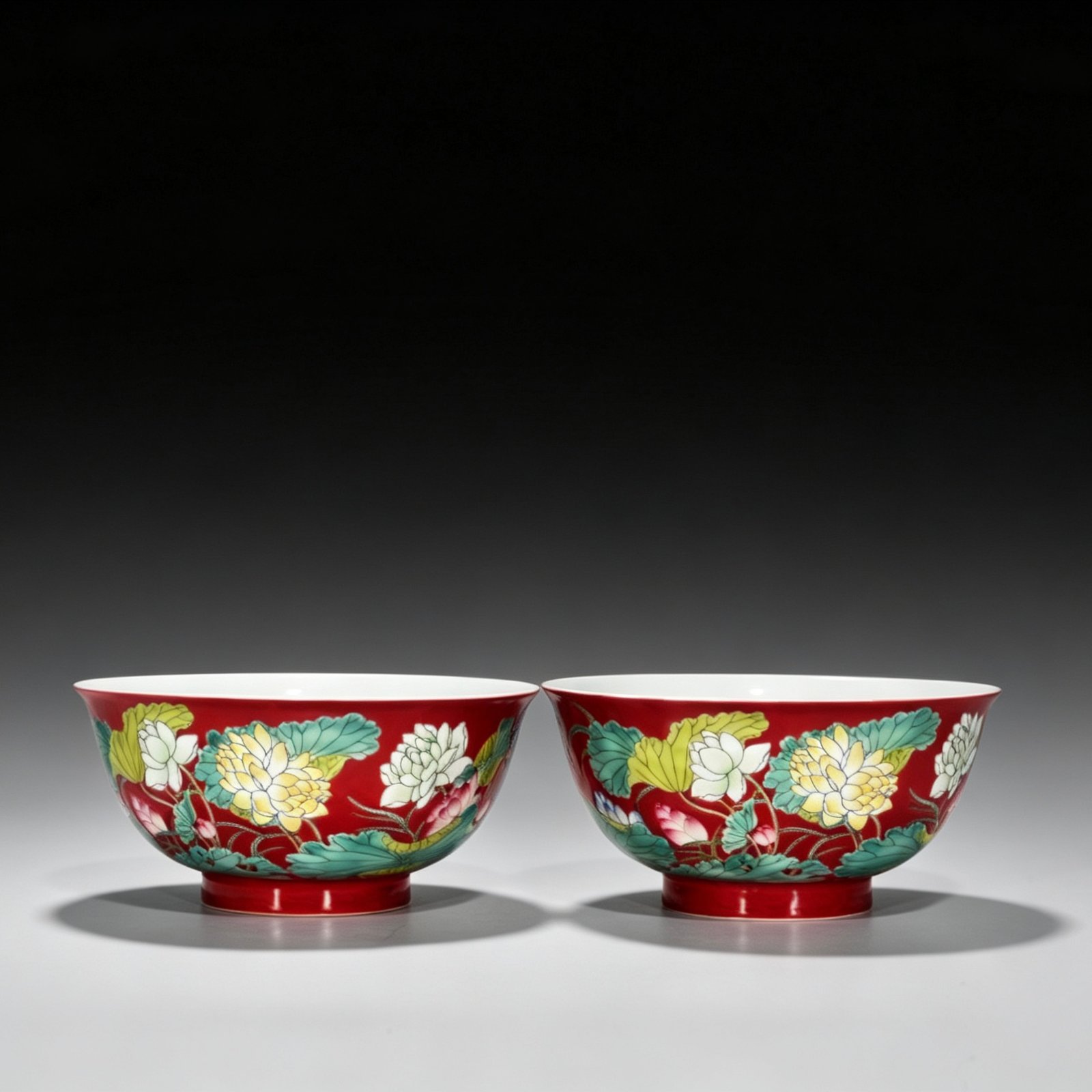 Qing Dynasty Kangxi Red ground enamel lotus bowl