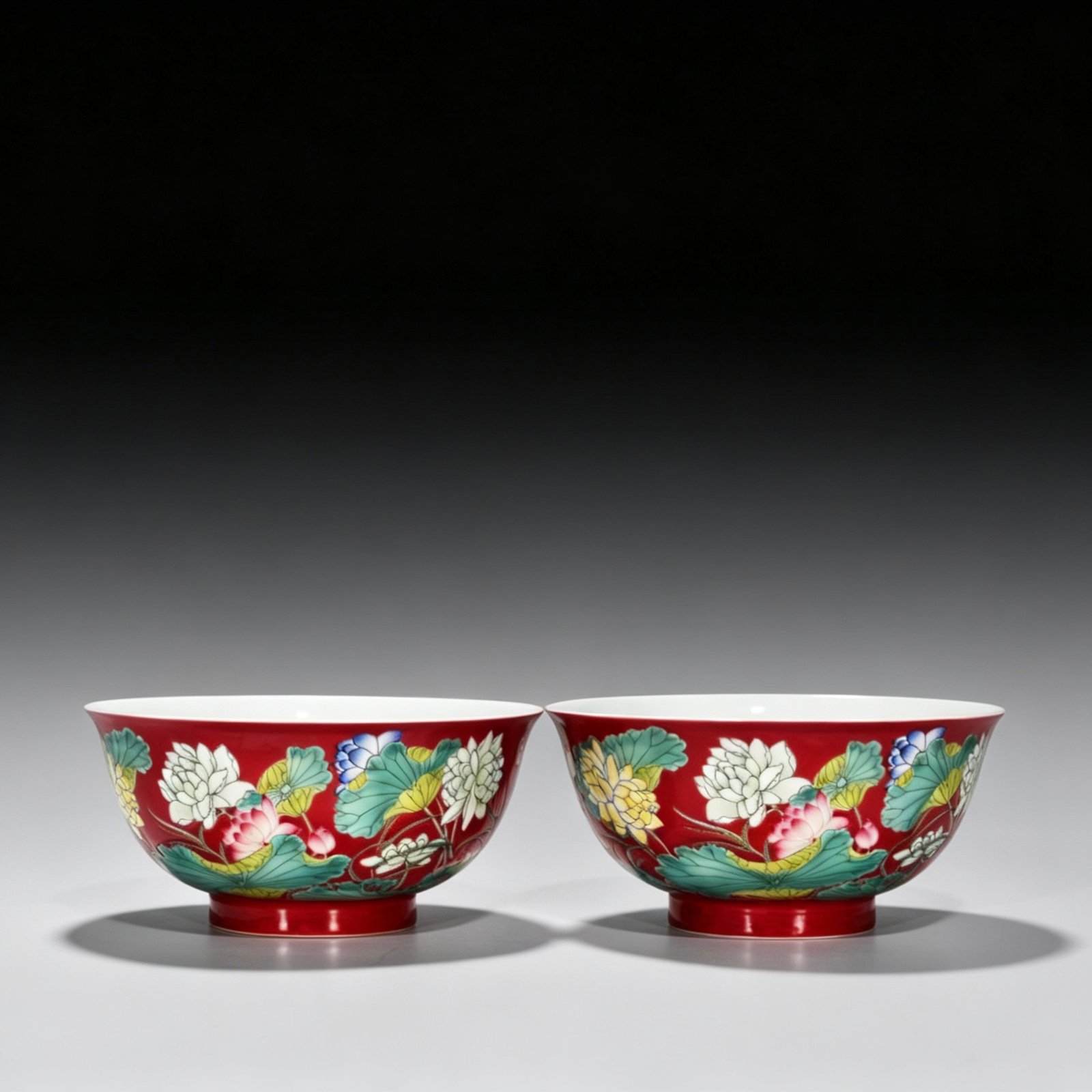 Qing Dynasty Kangxi Red ground enamel lotus bowl