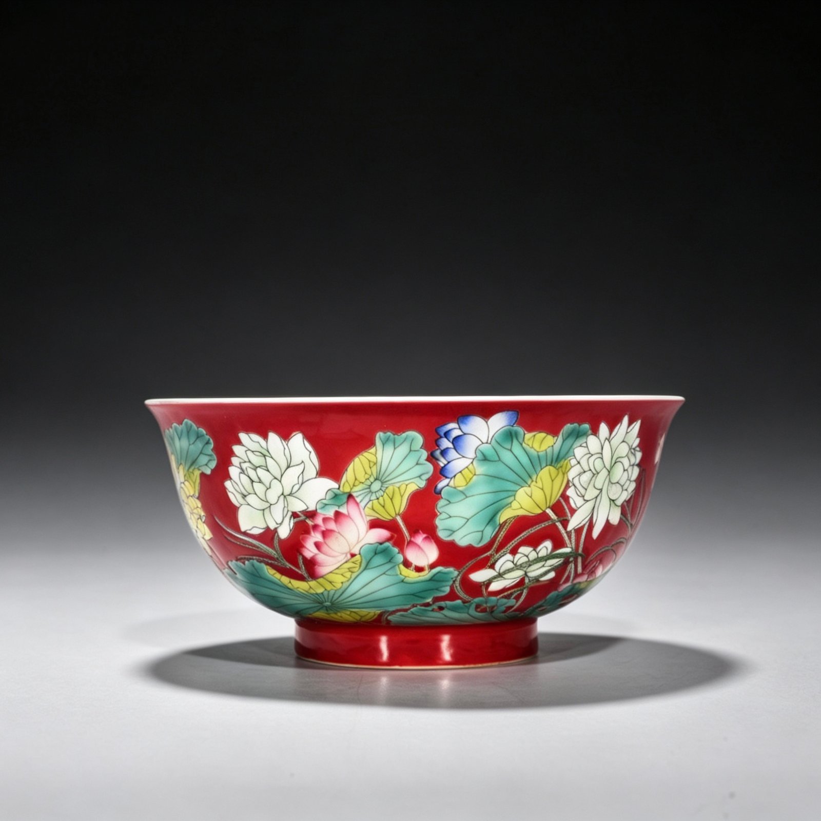 Qing Dynasty Kangxi Red ground enamel lotus bowl