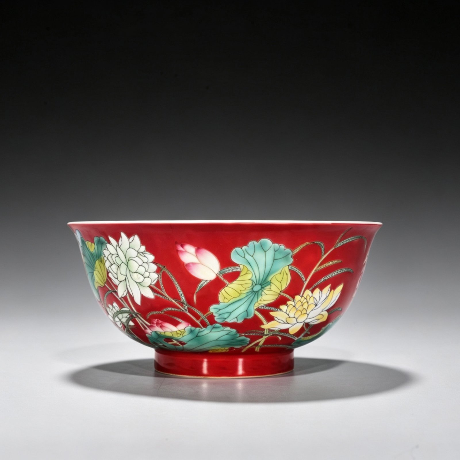 Qing Dynasty Kangxi Red ground enamel lotus bowl