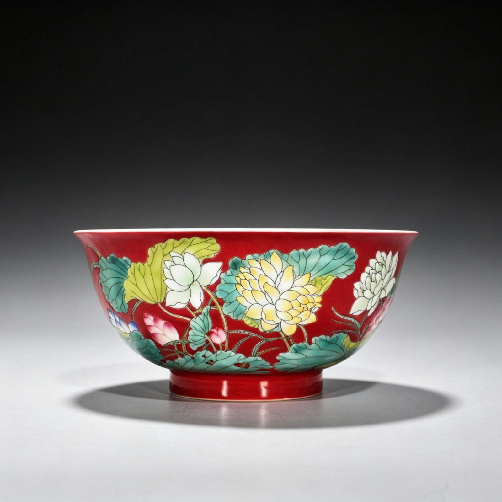 Qing Dynasty Kangxi Red ground enamel lotus bowl