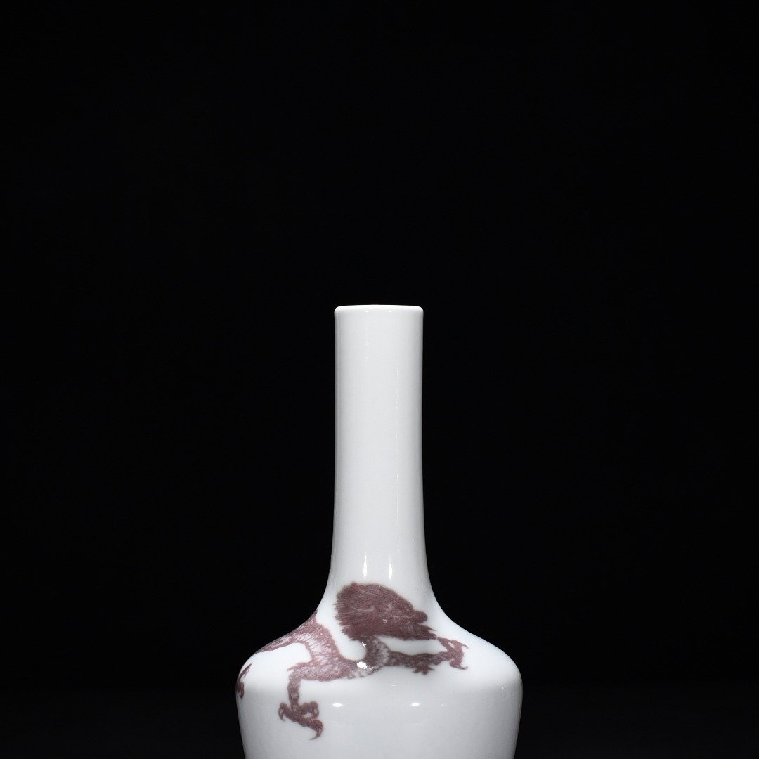 Qing Dynasty Kangxi underglaze red dragon vase