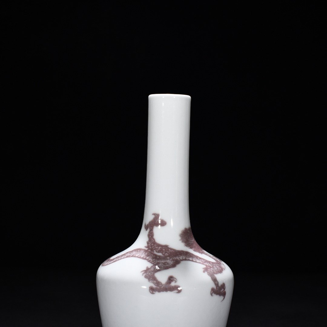 Qing Dynasty Kangxi underglaze red dragon vase