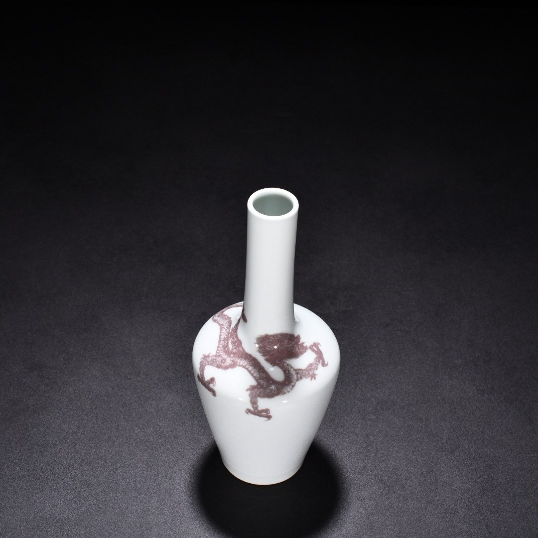 Qing Dynasty Kangxi underglaze red dragon vase