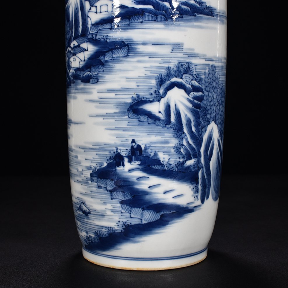 Qing Dynasty Kangxi blue and white landscape stick vase