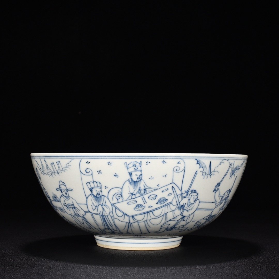 Qing Dynasty Kangxi blue and white line bowl