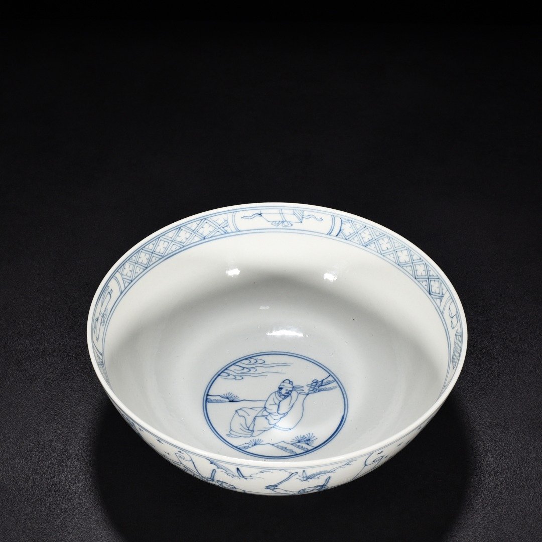 Qing Dynasty Kangxi blue and white line bowl