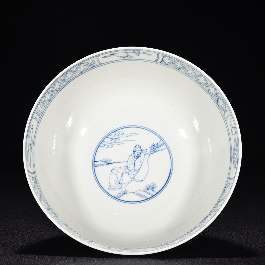 Qing Dynasty Kangxi blue and white line bowl