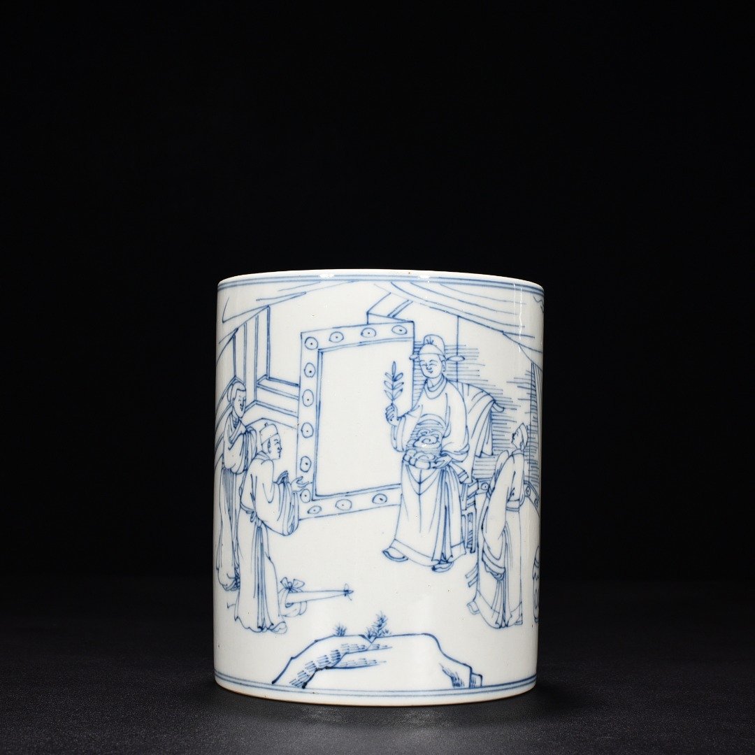 Qing Dynasty Kangxi blue and white line pen holder