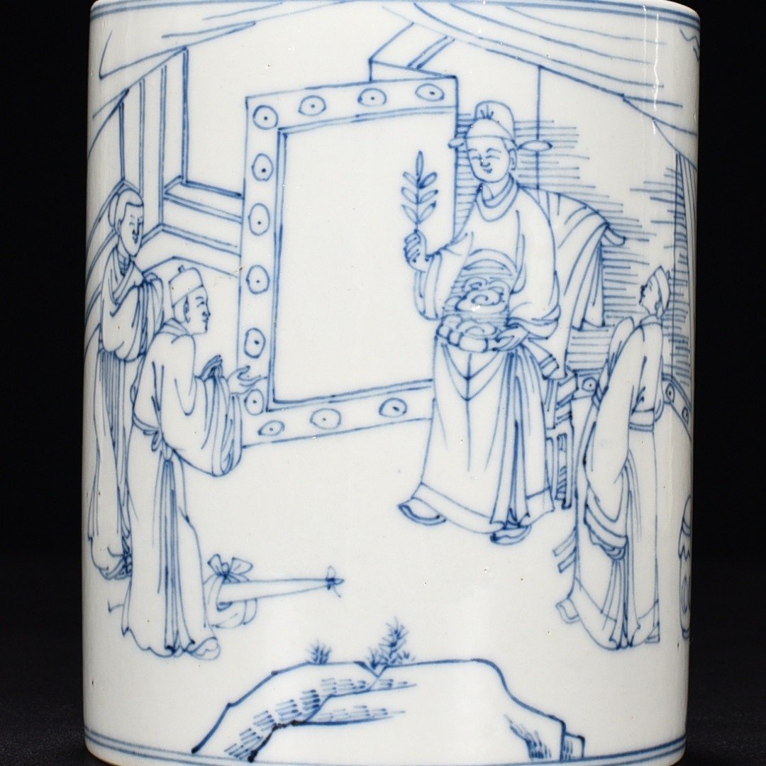 Qing Dynasty Kangxi blue and white line pen holder
