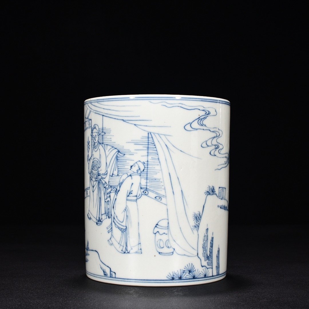 Qing Dynasty Kangxi blue and white line pen holder