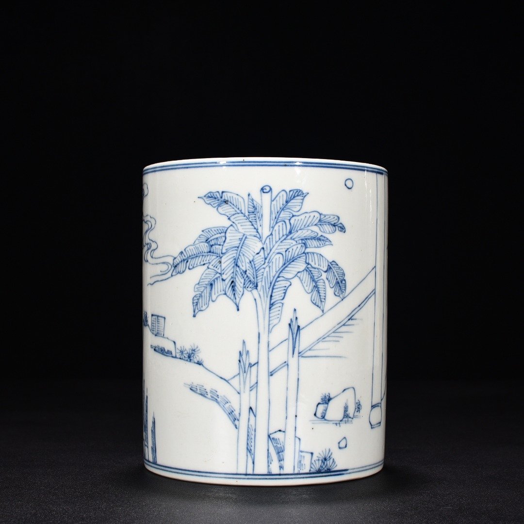 Qing Dynasty Kangxi blue and white line pen holder