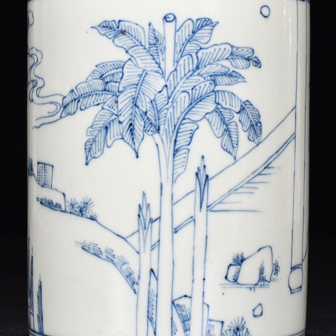 Qing Dynasty Kangxi blue and white line pen holder