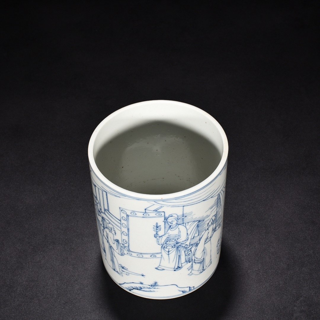 Qing Dynasty Kangxi blue and white line pen holder