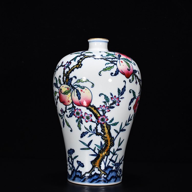 Qing Dynasty Yongzheng Doucai Fushou Ruyi Plum Vase