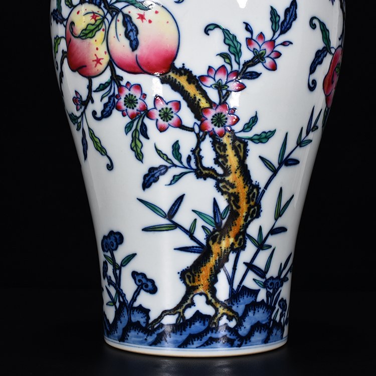 Qing Dynasty Yongzheng Doucai Fushou Ruyi Plum Vase