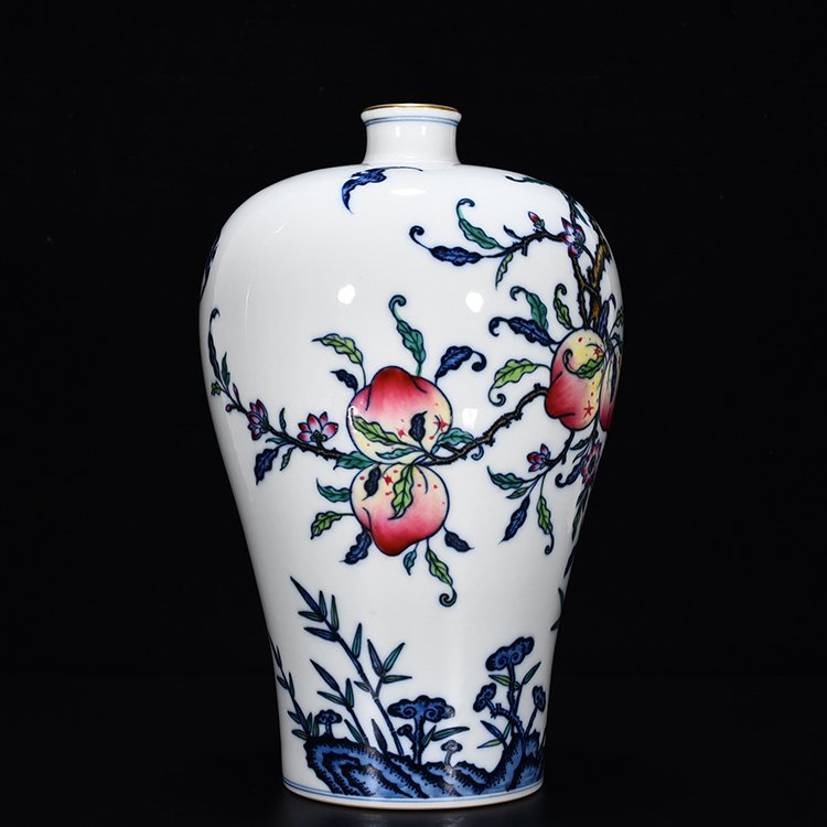 Qing Dynasty Yongzheng Doucai Fushou Ruyi Plum Vase