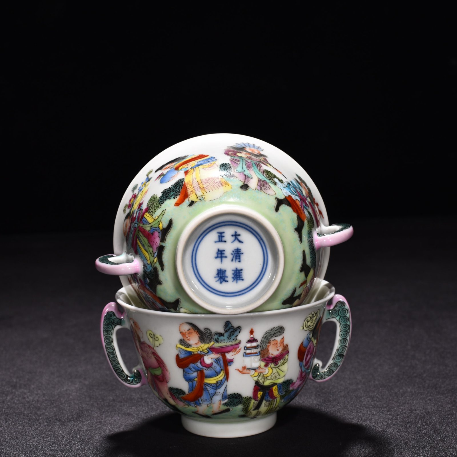 Qing Dynasty Yongzheng enamel Xianbao double eared cup