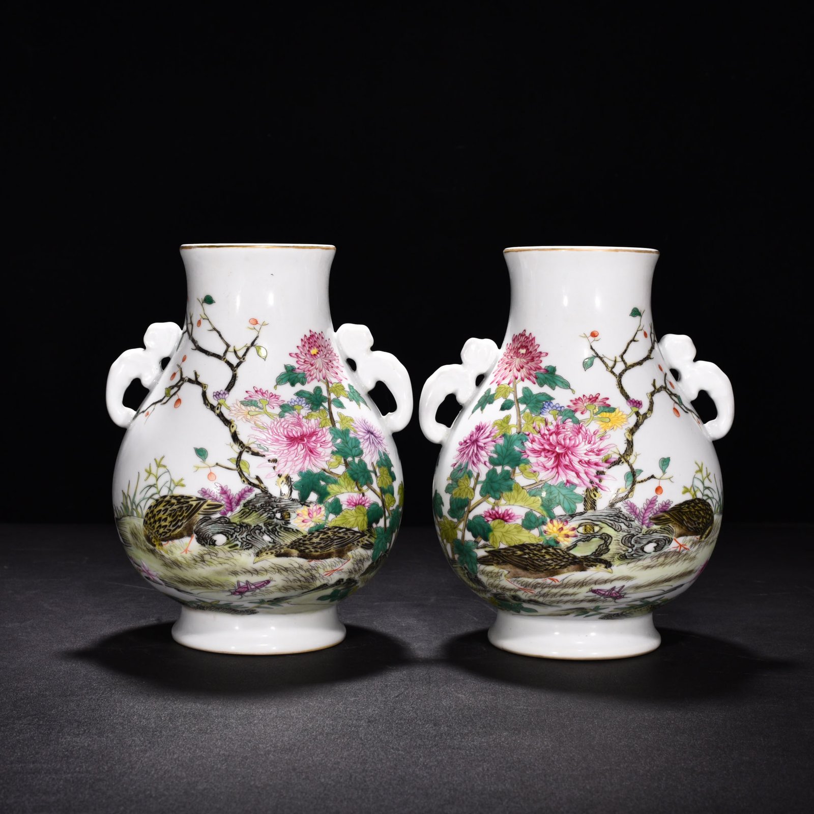 Qing Dynasty Yongzheng enamel double eared vase