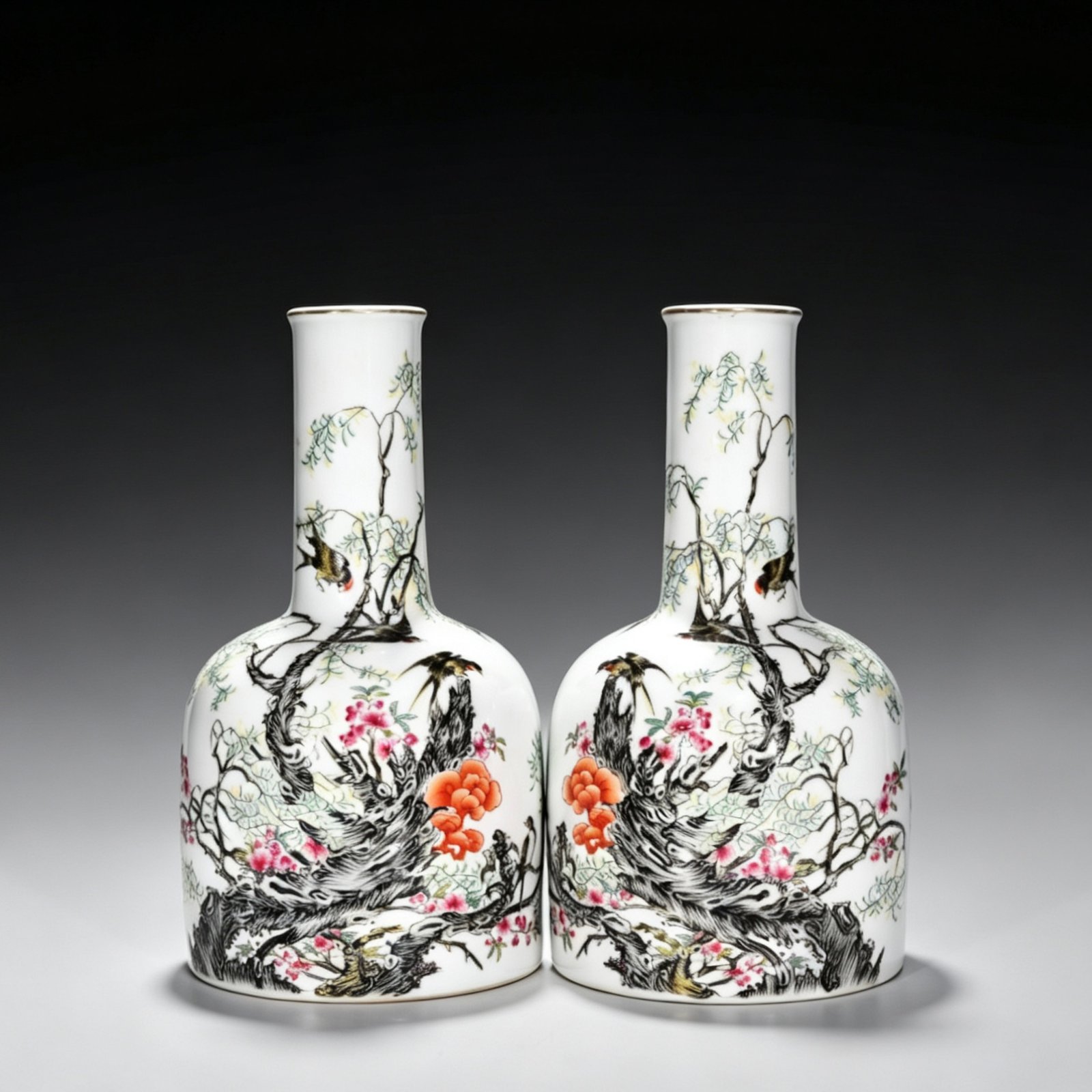 Qing Dynasty Yongzheng enamel spring swallow bell statue